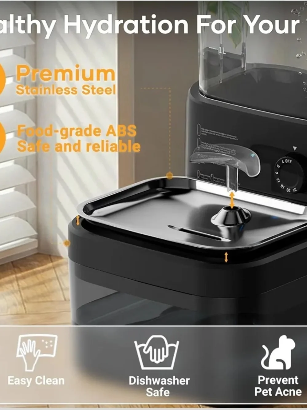 3L Wireless Cat Water Fountain Filterless Motion Sensor Stainless Steel 4000mAh
